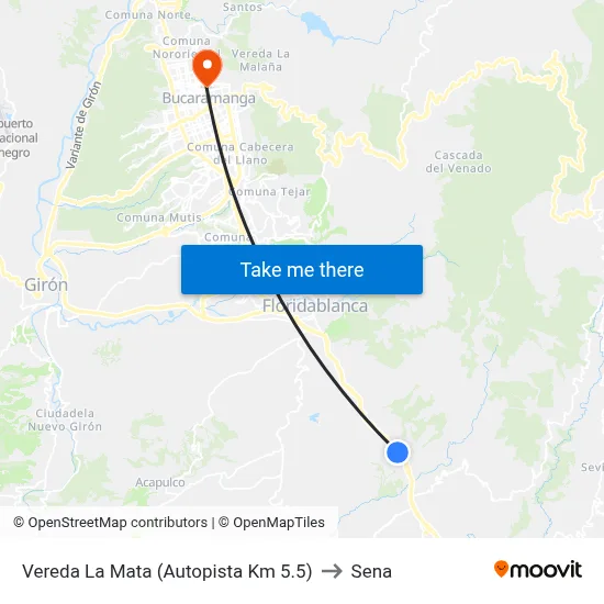 Vereda La Mata (Autopista Km 5.5) to Sena map