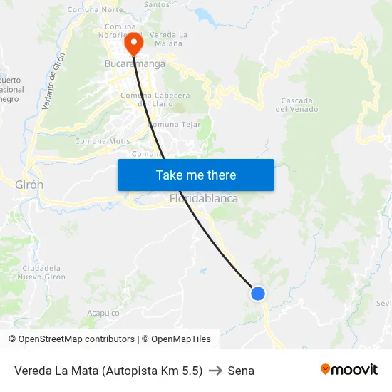 Vereda La Mata (Autopista Km 5.5) to Sena map
