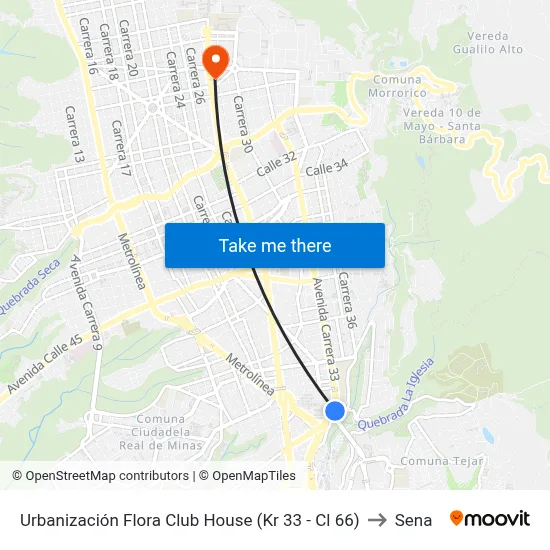 Urbanización Flora Club House (Kr 33 - Cl 66) to Sena map