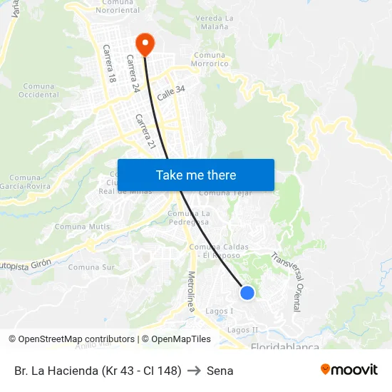 Br. La Hacienda (Kr 43 - Cl 148) to Sena map