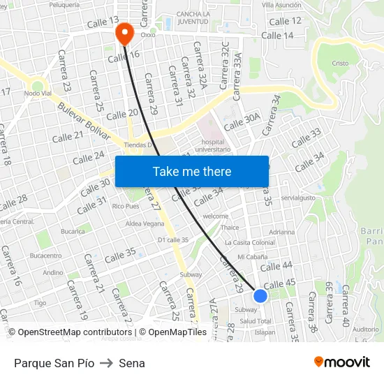 Parque San Pío (Kr 33 - Cl 45) to Sena map