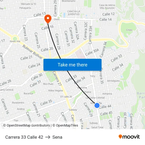 Parque Las Palmas (Kr 33 - Cl 44) to Sena map