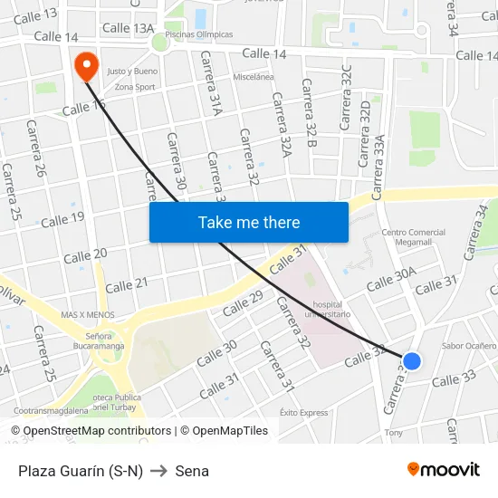 Plaza De Mercado Guarín (Kr 33a - Cl 33) to Sena map
