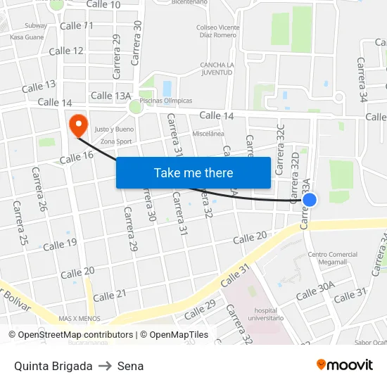Quinta Brigada Del Ejército (Kr 33a - Cl 19) to Sena map