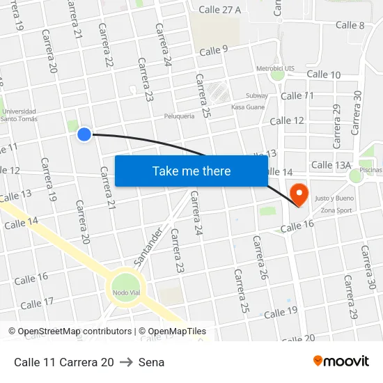 Calle 11 Carrera 20 to Sena map