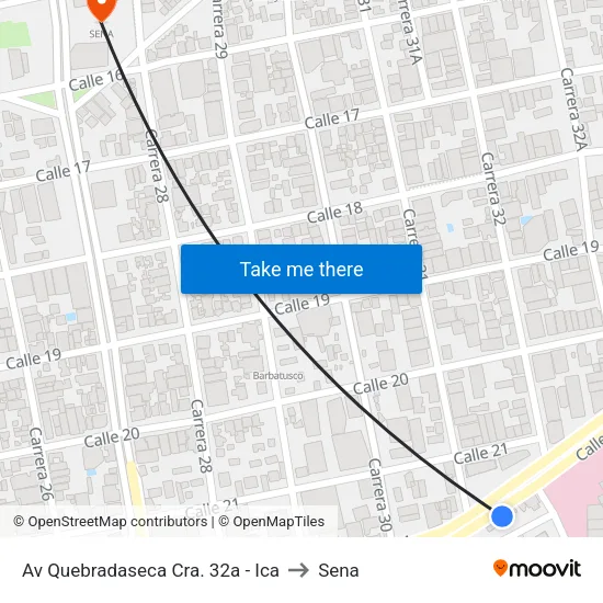 Av Quebradaseca Cra. 32a - Ica to Sena map