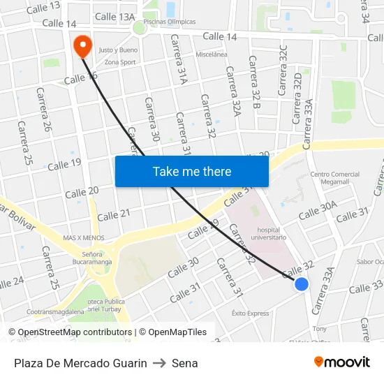 Plaza De Mercado Guarin to Sena map
