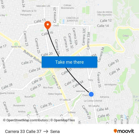 Br. Mejoras Públicas (Kr 33 - Cl 38) to Sena map