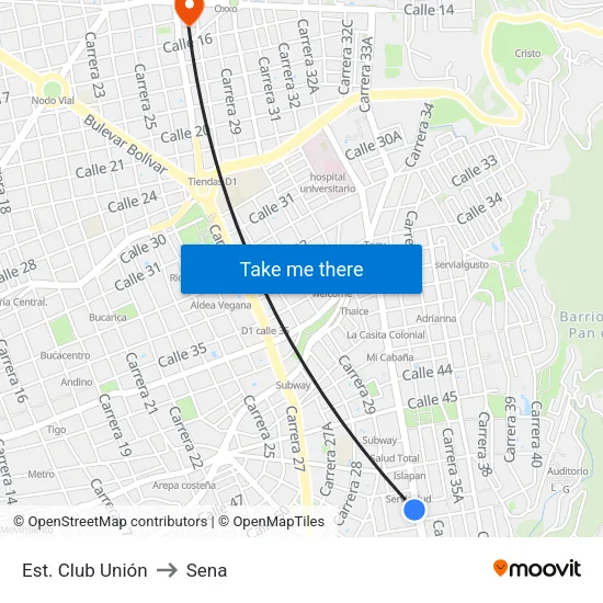 Club Unión (Kr 33 - Cl 51) to Sena map