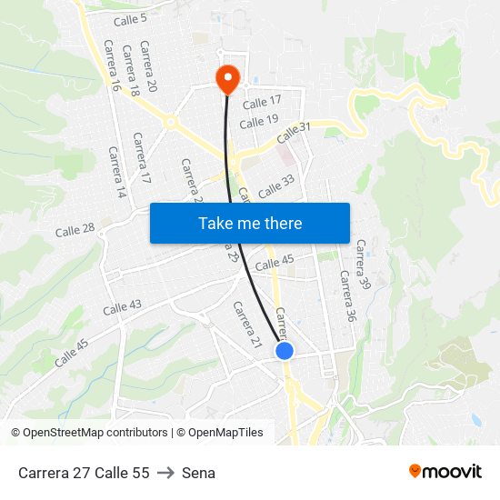 Carrera 27 Calle 55 to Sena map