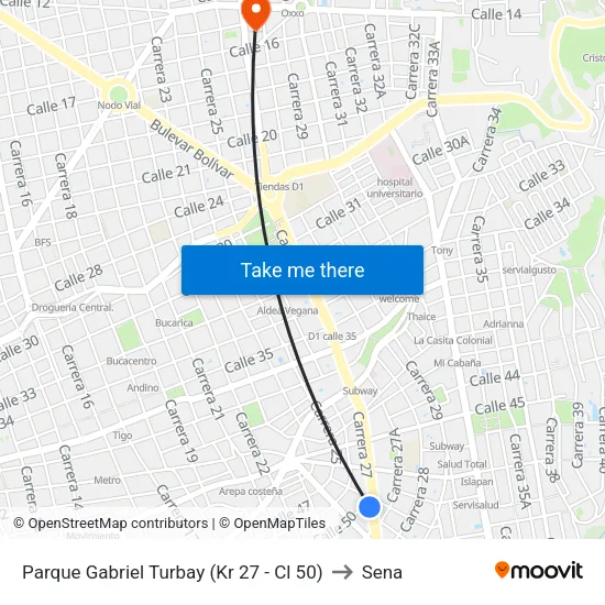 Parque Gabriel Turbay (Kr 27 - Cl 50) to Sena map