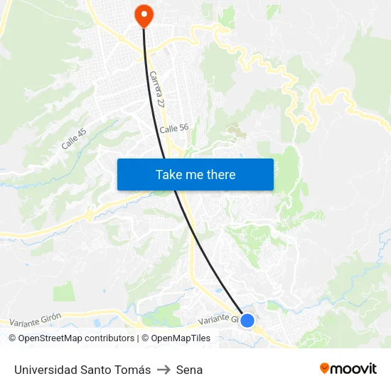 Universidad Santo Tomás - Sede Floridablanca (Autopista - Cl 195) to Sena map