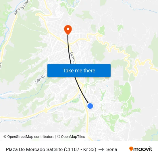 Plaza De Mercado Satélite (Cl 107 - Kr 33) to Sena map