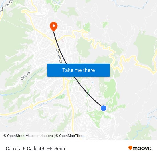 Carrera 8 Calle 49 to Sena map