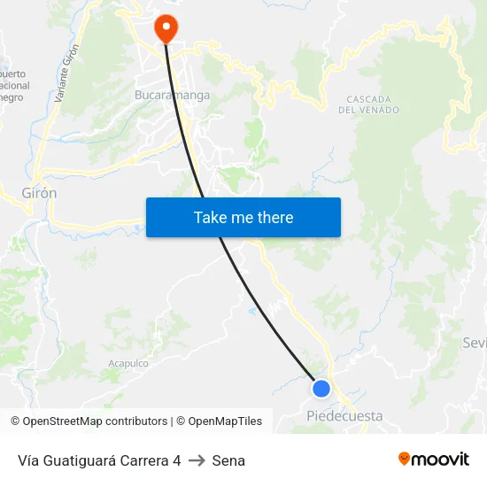 Vía Guatiguará Carrera 4 to Sena map