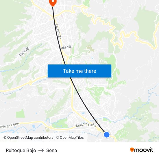 Ruitoque Bajo to Sena map