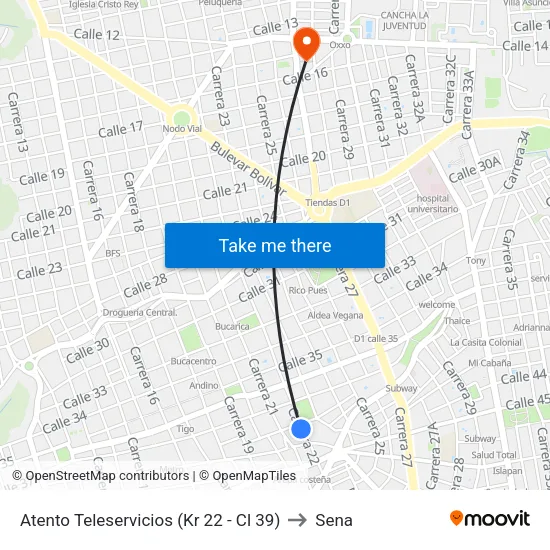 Atento Teleservicios (Kr 22 - Cl 39) to Sena map