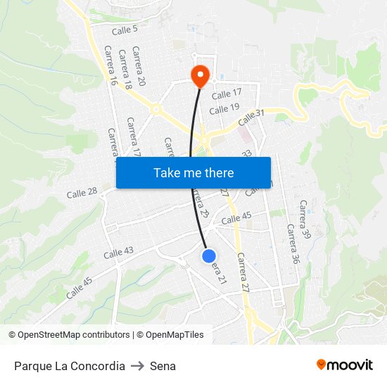 Parque La Concordia to Sena map