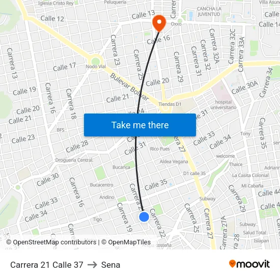 Edificio Torre De La Vita (Kr 21 - Cl 37) to Sena map
