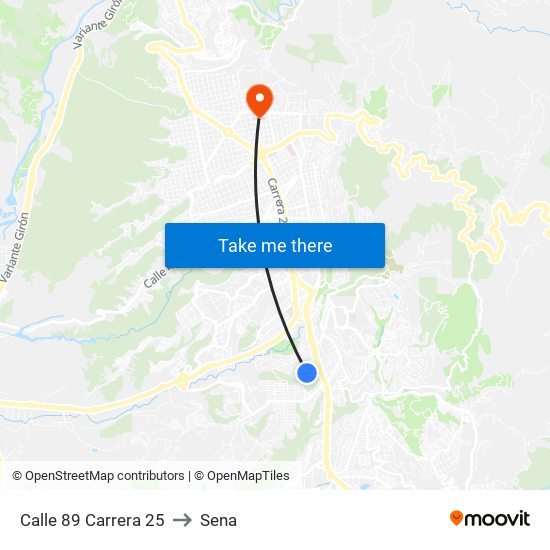 Calle 89 Carrera 25 to Sena map