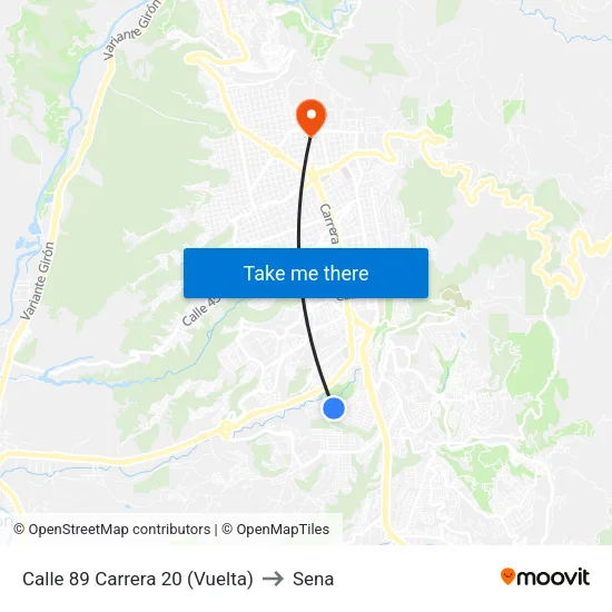 Calle 89 Carrera 20 (Vuelta) to Sena map
