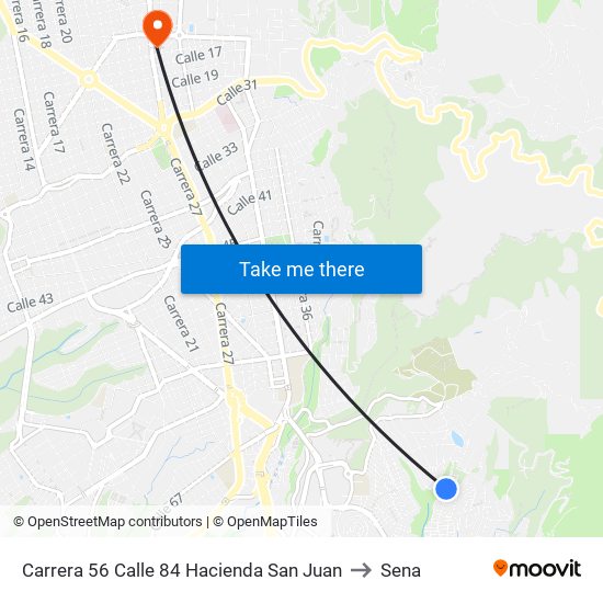Carrera 56 Calle 84 Hacienda San Juan to Sena map