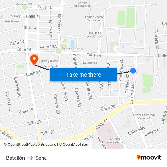 Batallón to Sena map