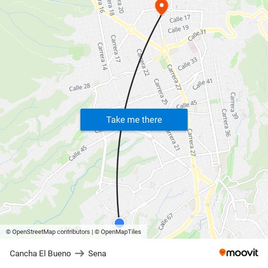 Cancha El Bueno to Sena map