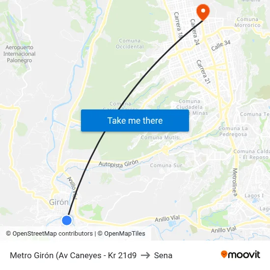 Metro Girón (Av Caneyes - Kr 21d9 to Sena map