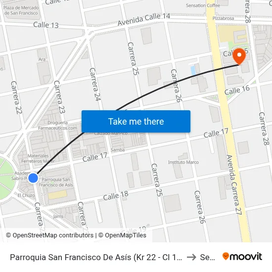 Parroquia San Francisco De Asís (Kr 22 - Cl 17) to Sena map