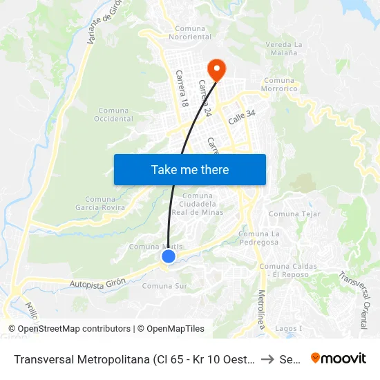 Transversal Metropolitana (Cl 65 - Kr 10 Oeste) to Sena map