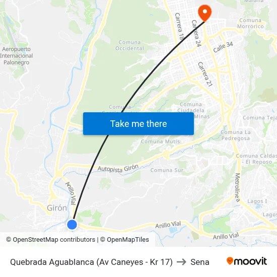 Quebrada Aguablanca (Av Caneyes - Kr 17) to Sena map