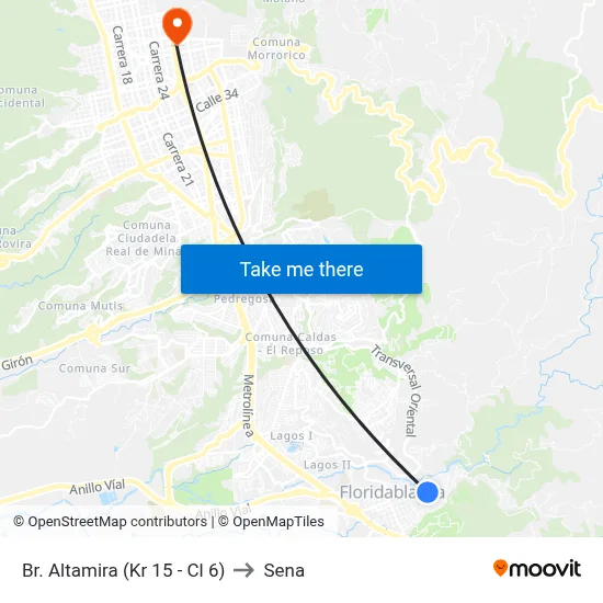 Br. Altamira (Kr 15 - Cl 6) to Sena map