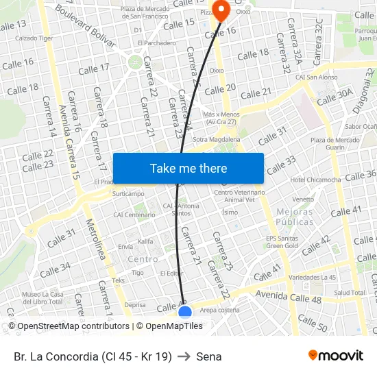 Br. La Concordia (Cl 45 - Kr 19) to Sena map