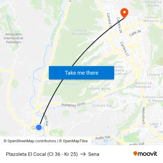 Plazoleta El Cocal (Cl 36 - Kr 25) to Sena map