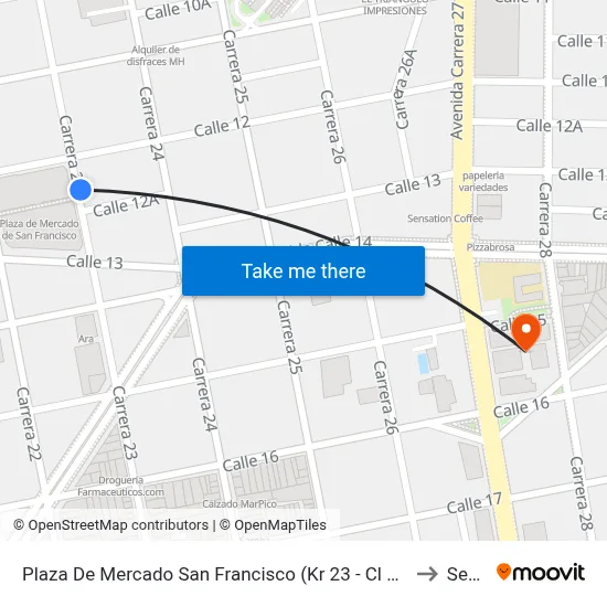 Plaza De Mercado San Francisco (Kr 23 - Cl 12) to Sena map
