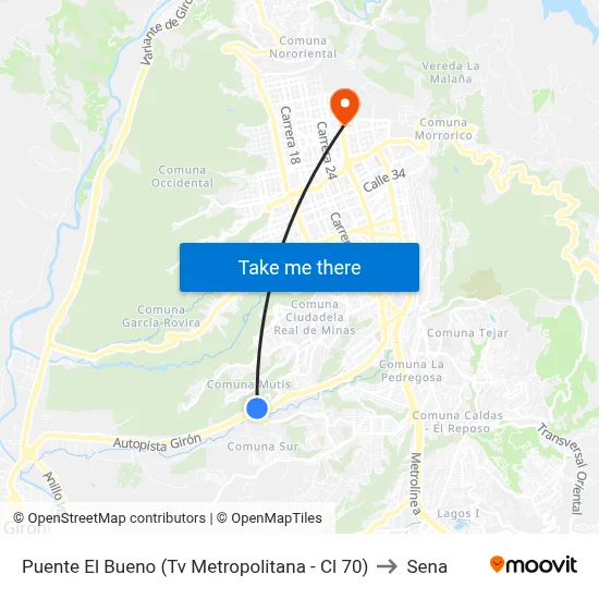 Puente El Bueno (Tv Metropolitana - Cl 70) to Sena map
