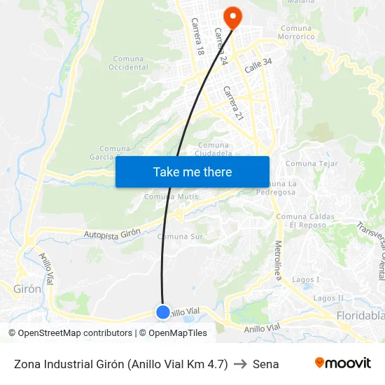 Zona Industrial Girón (Anillo Vial Km 4.7) to Sena map