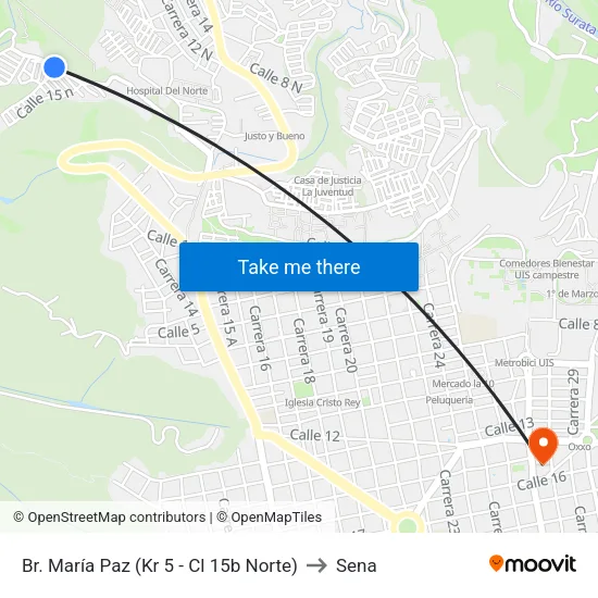 Br. María Paz (Kr 5 - Cl 15b Norte) to Sena map