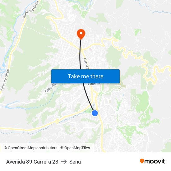 Avenida 89 Carrera 23 to Sena map