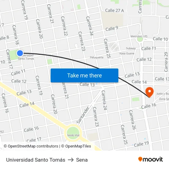 Universidad Santo Tomás (Cl 9 - Kr 18) to Sena map