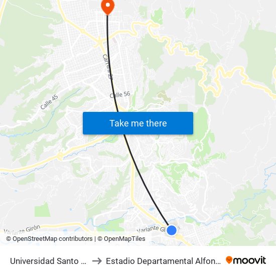 Universidad Santo Tomás to Estadio Departamental Alfonso López map