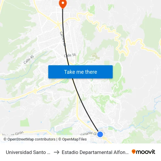 Universidad Santo Tomás - Sede Floridablanca (Autopista - Cl 195) to Estadio Departamental Alfonso López map
