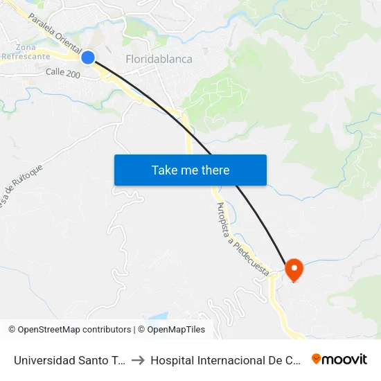 Universidad Santo Tomás - Sede Floridablanca (Autopista - Cl 195) to Hospital Internacional De Colombia map