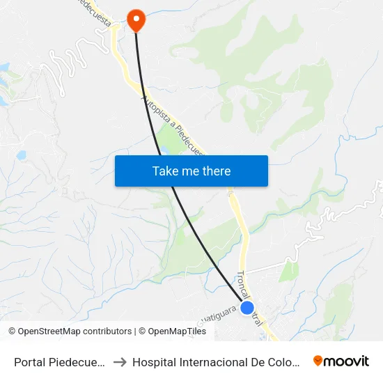 Portal Piedecuesta to Hospital Internacional De Colombia map