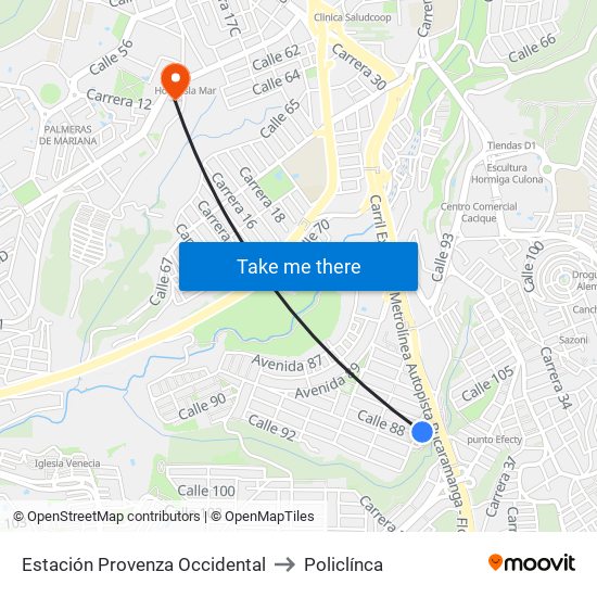 Estación Provenza Occidental to Policlínca map