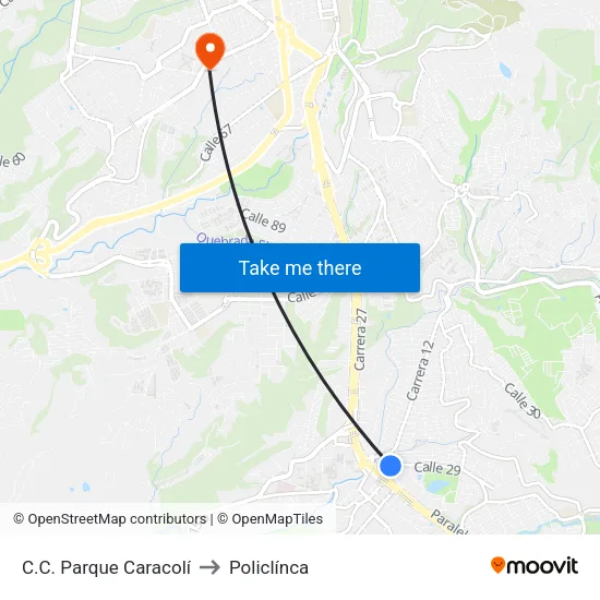 Centro Comercial Parque Caracolí (Cl 29 - Kr 12) to Policlínca map