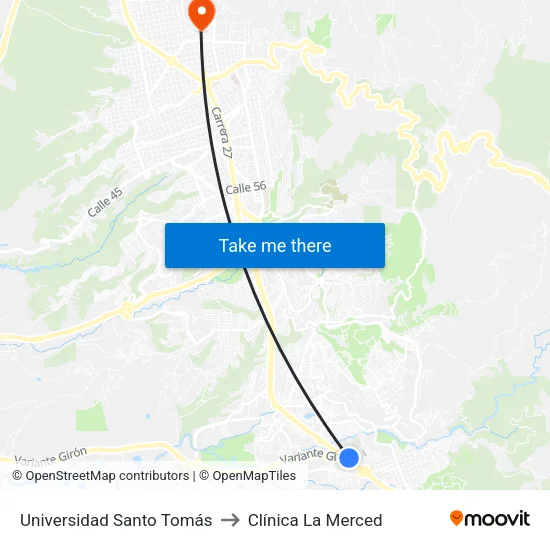 Universidad Santo Tomás - Sede Floridablanca (Autopista - Cl 195) to Clínica La Merced map