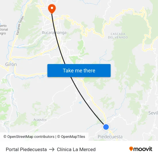 Portal Piedecuesta to Clínica La Merced map