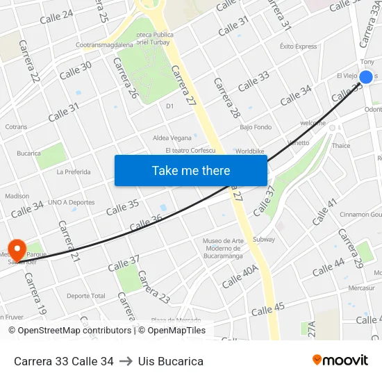 Br. El Prado (Kr 33 - Cl 35) to Uis Bucarica map